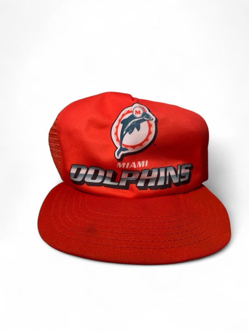 Vintage 80s New Era Miami Dolphins mesh back trucker snapback hat orange READ